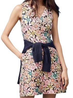 Banana Republic Sleeveless Floral Jacquard Dress V-neck A-Line Pastel Multi Sz10